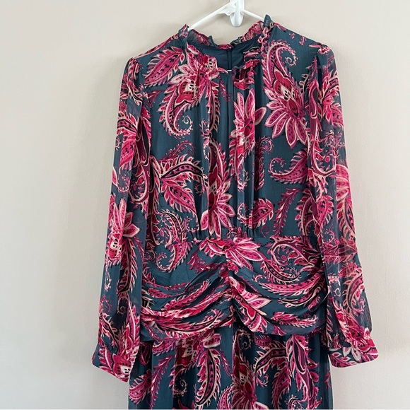 Maggy London Paisley Gathered Waist Maxi Dress 16 Slate cherry blossom green - Picture 3 of 13